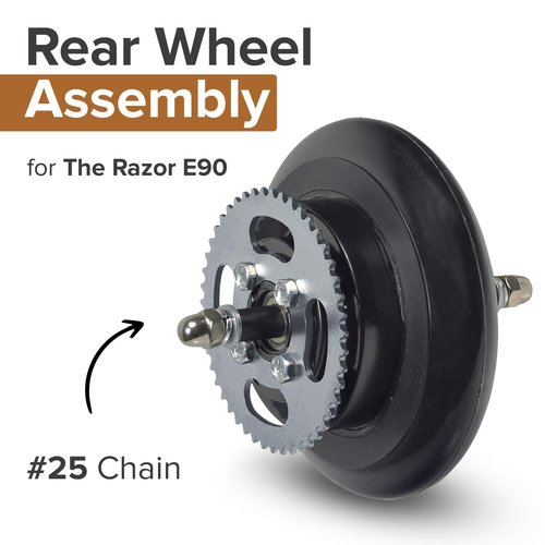 AlveyTech Chain Drive Rear Wheel for Razor E90 Accelerator, E100 (Versions 5+), E125 (Versions 6+), E150 (All Versions), and E175 (All Versions) Electric Scooter