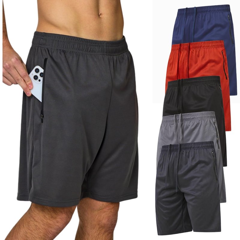 Ultra Performance Mens 5 Pack Athletic Running Shorts, Loose fit Basketball Gym Workout Shorts for Men with Zippered Pockets