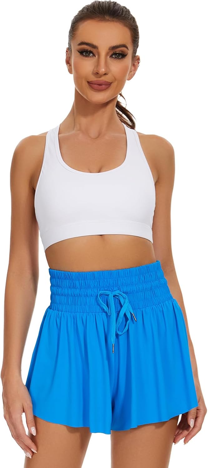 Skiennix High Waist Flowy Athletic Shorts - Comfortable High Rise Workout Butterfly Design | Women's Gym Wear