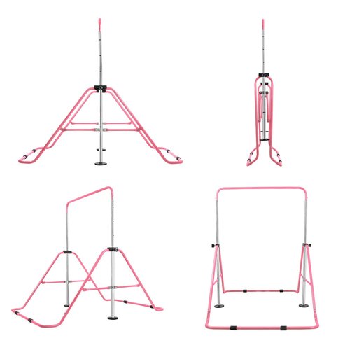 YEEGO DIRECT Gymnastics Bar with Rings,Gymnastics Bar for Kids Ages 3-10,Foldable Gymnastics Bar,Kids Gymnastics Bar Expandable for Home Training Kids Gifts for Grils Boys (Pink)