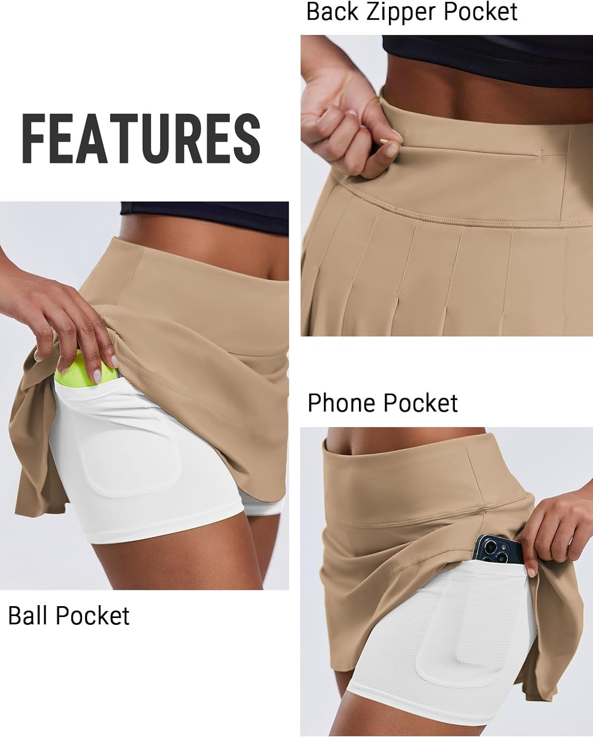 PINSPARK Pleated Tennis Skirt for Women - High Waisted Athletic Golf Skort with Pockets | Perfect for Workout & Pickleball