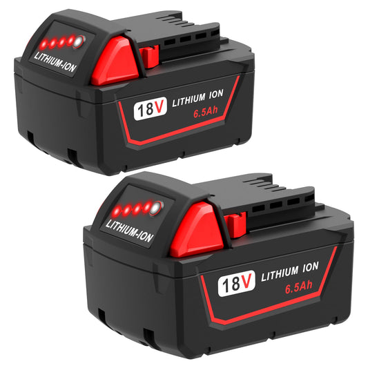 Worthmah 2 Pack 6.5Ah 18V Batteries Replace for Milwaukee M18 Battery Lithium lon 48-11-1860 48-11-1850, Compatible with m18 Milwaukee Battery Charger and 18 Volt Cordless Power Tools