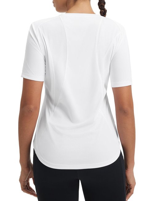 baleaf Women's Short Sleeve Workout Shirts Breathable Mesh Back Quick Dry UPF 50+ T-Shirts Crewneck Gym Running Hiking Tops White L