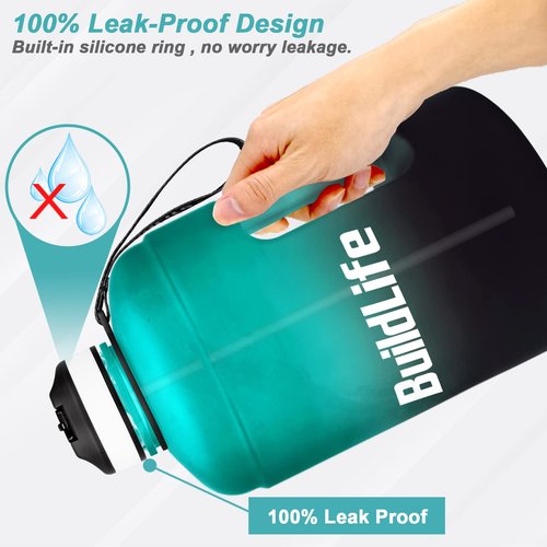 BuildLife Gallon Water Bottle with Straw - 128oz Large Water Bottles with Times to Drink More Daily - BPA Free Motivational Water Bottle 1 Gallon for Sports(Green Black,1 Gallon)
