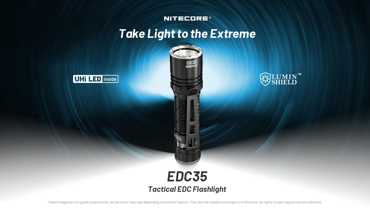 Nitecore EDC35 5000 Lumen LED USB-C Rechargeable Flood/spot Beam Tactical Flashlight, Battery, Paracord Lanyard with EdisonBright Accessory case