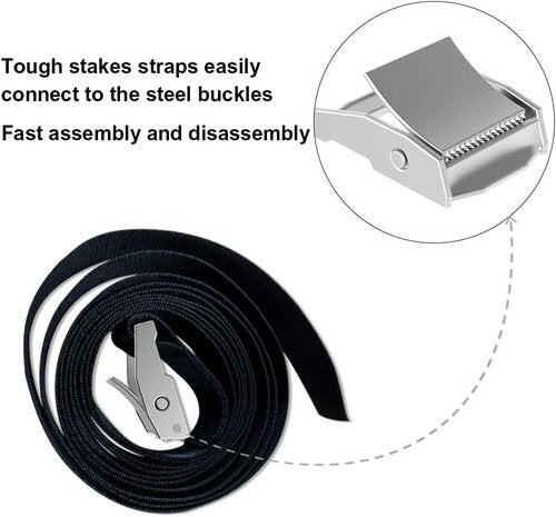 EURMAX USA Windproof Trampoline Anchor Kit - 4 Heavy-Duty Steel Stakes with T-Hook & Safety Straps for Secure Weatherproof Protection