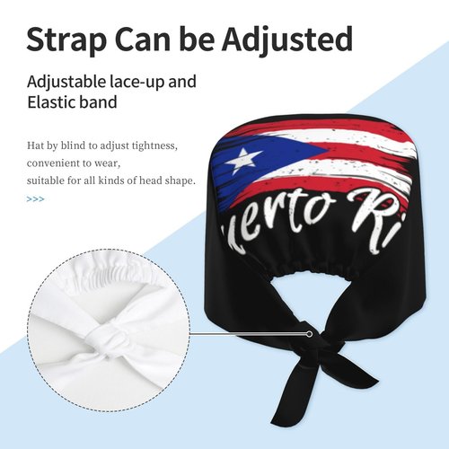 Cute Puerto Rico Flag Working Cap Women Men Cleaning Working Hats Adjustable Puerto Rican Tie Back Hats with Sweatband