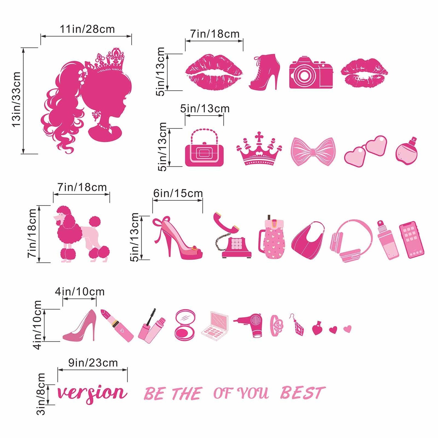 Princess Wall Stickers for Girls Bedroom: Pink Doll Fashion Wall Decals - Kids Baby Girls Room Nursery Daycare Wall Decor