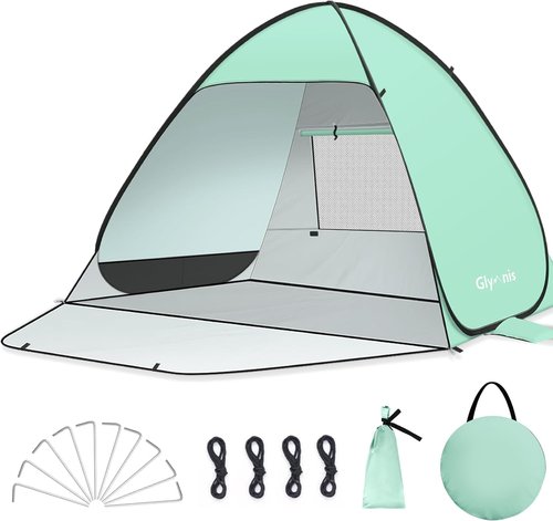 Glymnis Beach Tent - Portable Sun Shelter for 1-4 Persons with UPF 50+ Protection | Easy Setup with Zipper Door