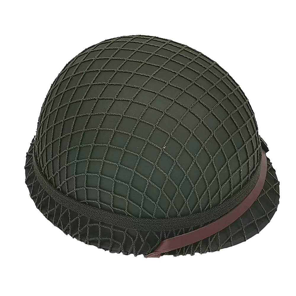 WW2 US Army M1 Helmet, WW2 Gear, WW2 Helmet Metal Steel Shell Replica with Net/Canvas Chin Strap/Cat Eye Band