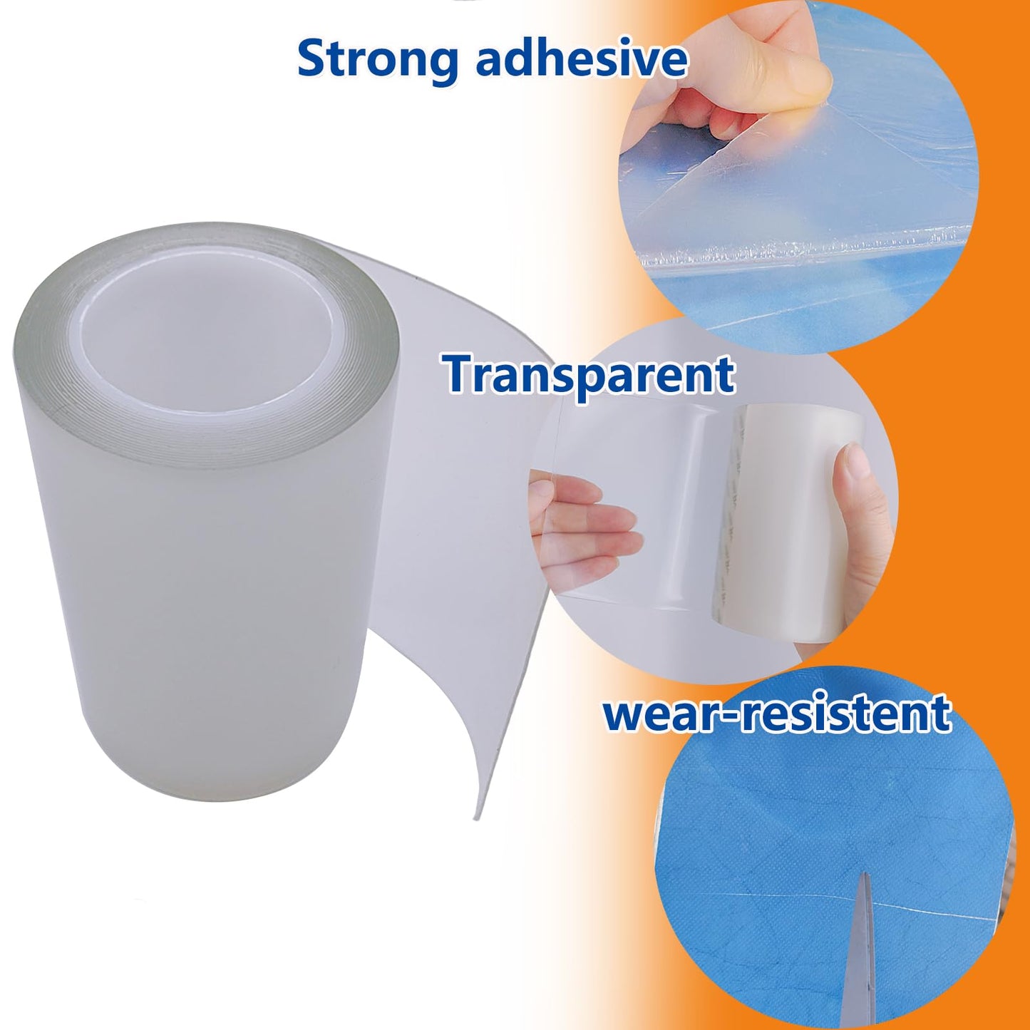WENSSKKU Clear Repair Tape for Awning, Tarp, Canvas, Fabric, RV Roof, Underbelly, Boat Covers, Sail, Tent etc, Outdoor Repair Tape Heavy Duty, Thickened,Waterproof