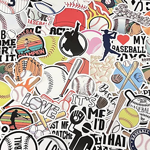 50 Pcs Baseball Sticker Pack - Waterproof Vinyl Decals for Laptops