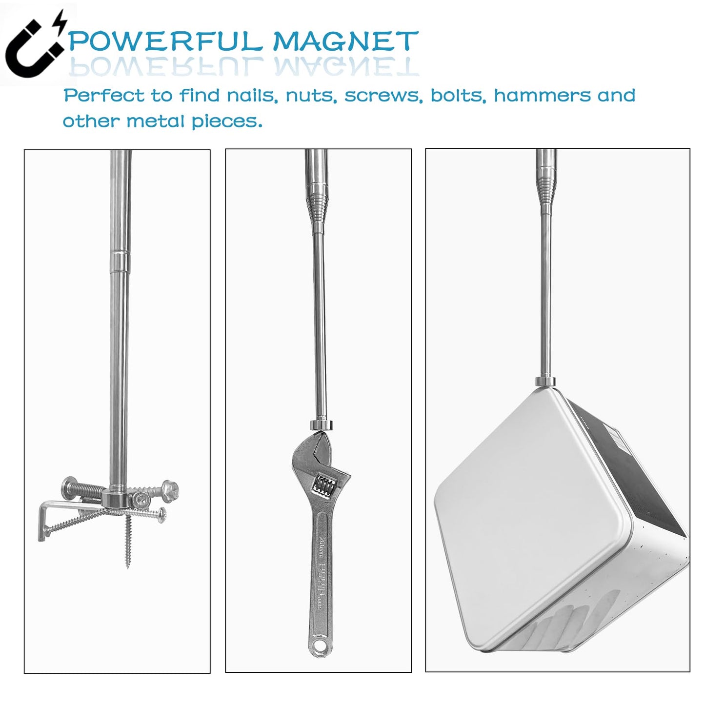 AHRYLXY Telescoping Pickup Tool Magnetic Pole with 3 Hooks, 10 FT Telescopic Push Pull Rod Wire Reacher Grabber Disc Golf Retriever, Disc Golf Accessories