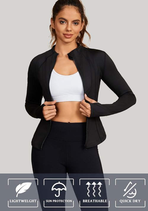 Bosmeer Workout Jackets for Women - Lightweight Zip-Up Slim Fit Yoga & Running Jacket | Stretchy, Cropped Design