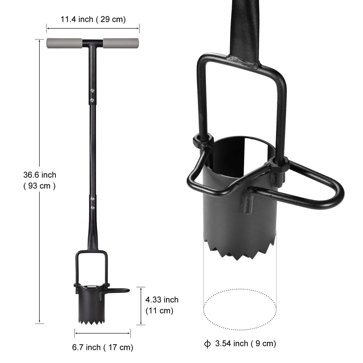 Omesata Sod Plugger, Bulb Planter with Long Handle and Serrated Base Garden Tool, Bulb Transplanter Also Grass Plug Tool for Digging Holes to Plant Tulips, Iris, Daffodils