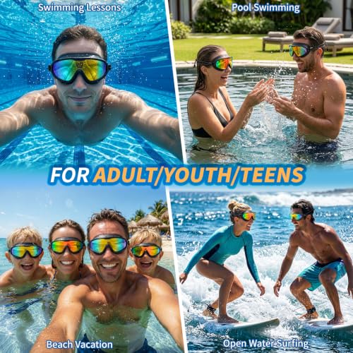 Anti-Fog Swimming Goggles with Bungee Strap - Aqua & Bright Orange (Adult)