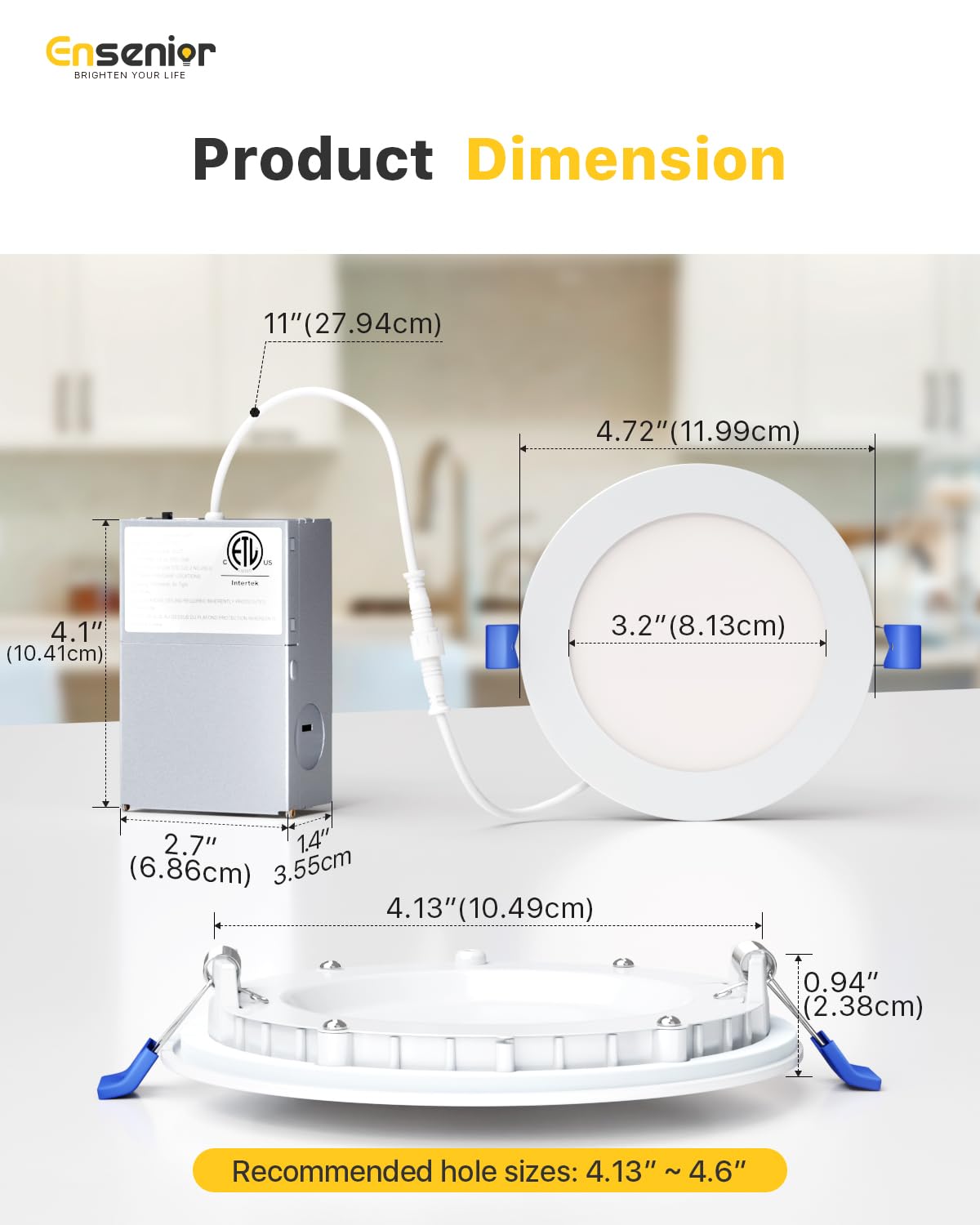 Ensenior 12 Pack 4 Inch LED Recessed Light, Dimmable, 2700K Soft White, 750LM High Brightness, 9W 120V, 2 Pin, ERL-9X-ETL, Damp Rated, Ultra-Thin Canless Wafer Ceiling Light - ETL & FCC & IC