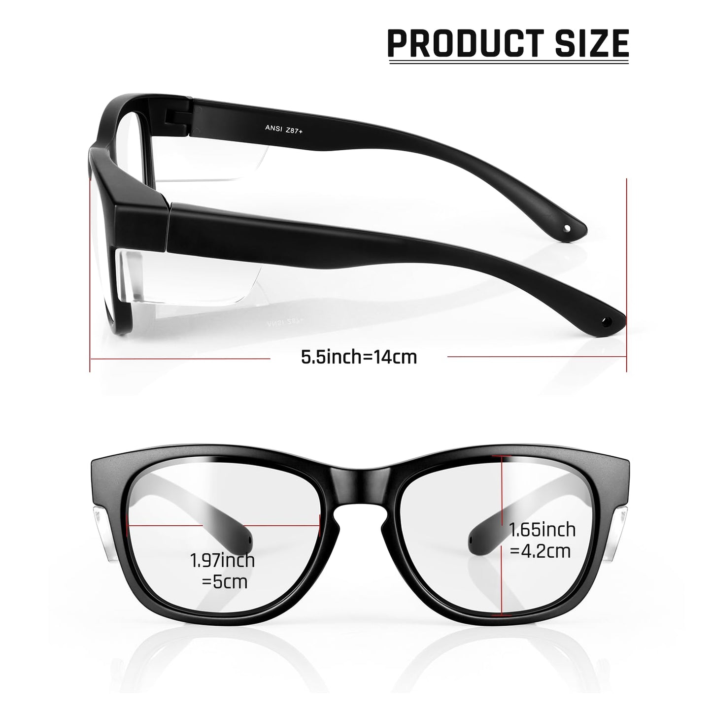 Safety Glasses with Side Shields - 3 optional Lenses (Clear, Tinted, Polarized) - ANSI Z87.1 Certified Protective Eyewear for Work & Outdoor Activities (Clear)