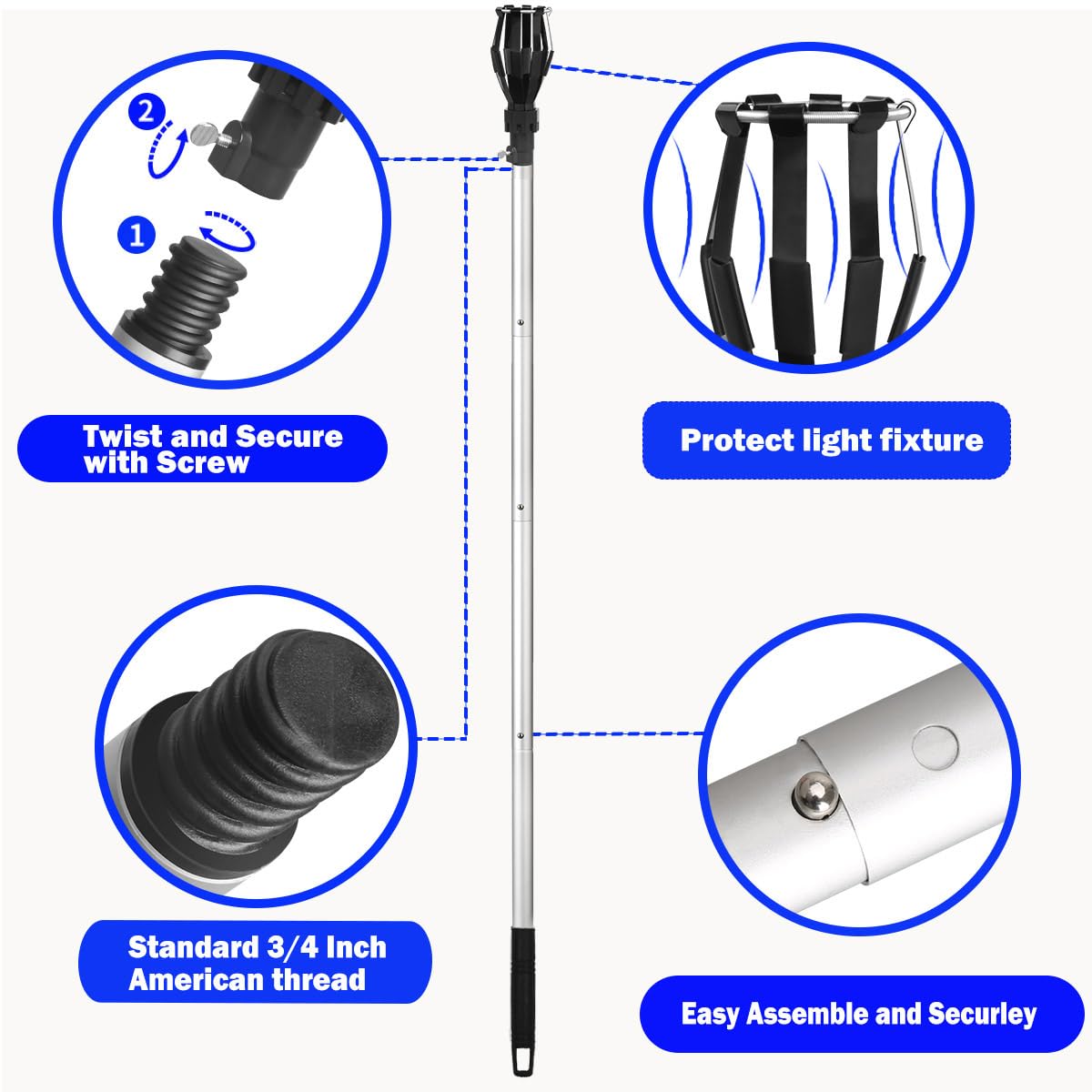 momolove 12FT Light Bulb Changer for High Ceilings, Light Bulb Extension Pole Changer,Light Bulb Extension Pole Changer with 3 Adapters and Carrry Bag