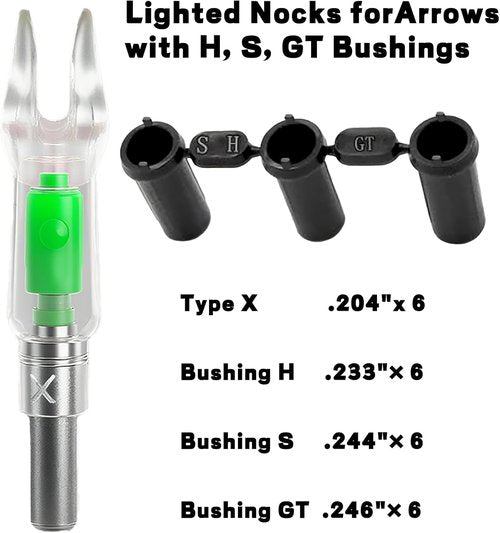 Lighted Nocks for Arrows - H, S, GT Bushings for .165, .233, .244, .246 | Essential Archery Accessories