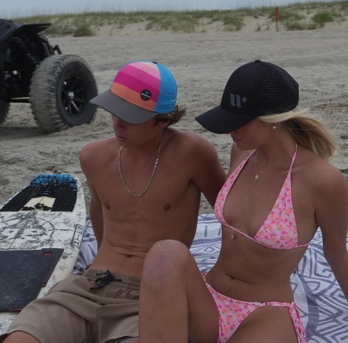 WAVESETTER Beach Trucker Hats for Men | Women | Boys | Girls Snapback Caps | Lightweight, Breathable | Curved Brim for Beach, Running, Workout, Fishing, Boating Curved Brim (Tropical Sunset)