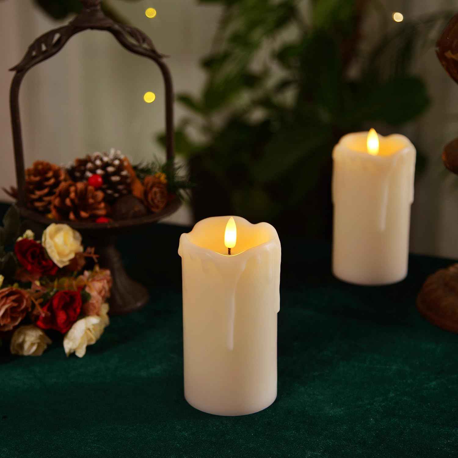 Homemory Dripping Wax Flameless Candles, Battery Operated Candles with Remote Control and Timers, LED Pillar Candles, Electric Fake Candles, 3" x 6", Set of 2