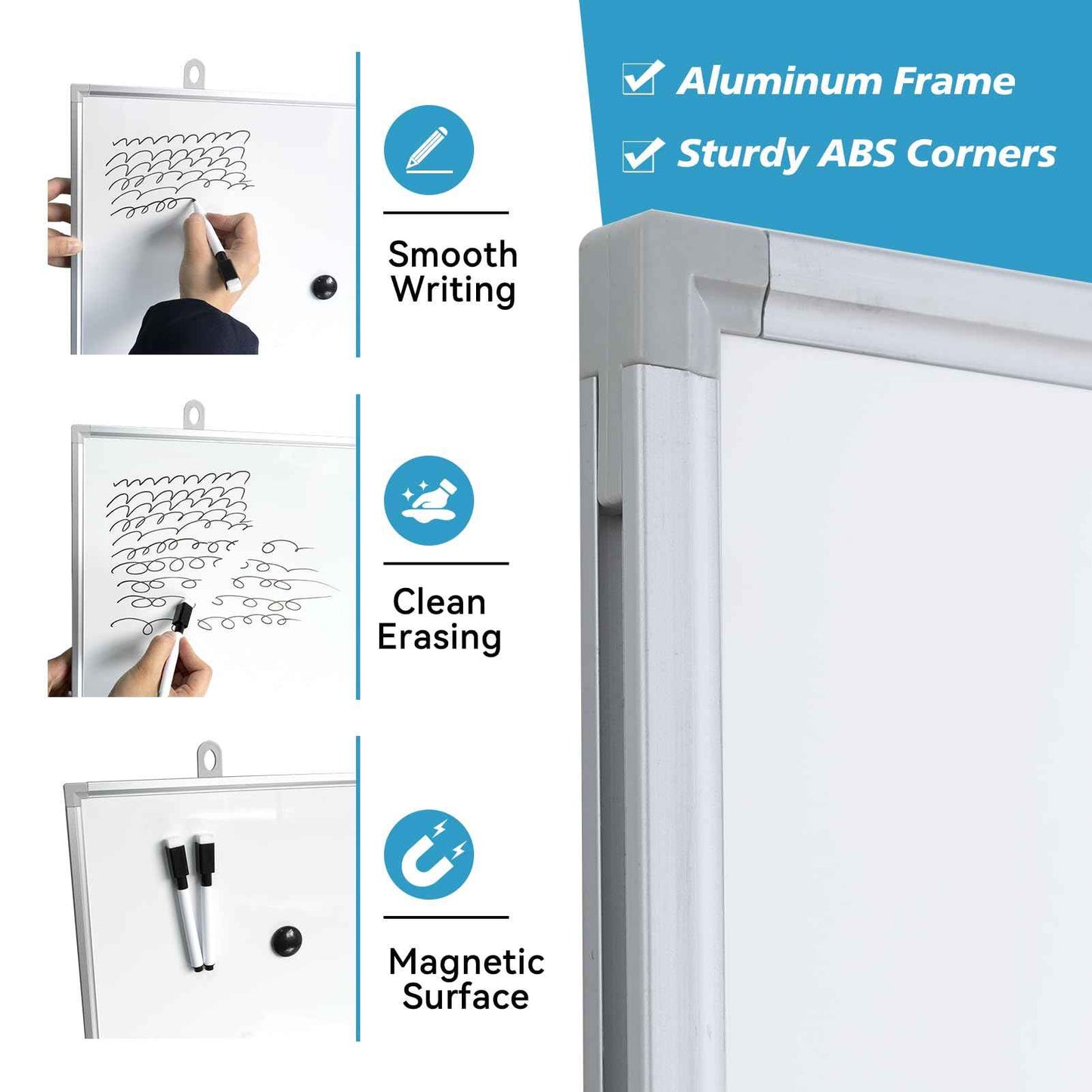 Magnetic Writeboard 18X24 Dry Erase Board Hanging & Wall Mounted Whiteboard S Aluminium Frame Message Boards for Home, School, Office, Kitchen