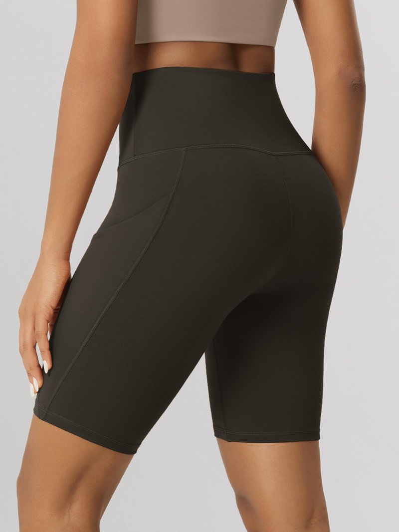 ODODOS 8" Tummy Control Biker Shorts for Women with Pockets High Waist Running Workout Athletic Yoga Shorts, Dark Brown, XX-Large