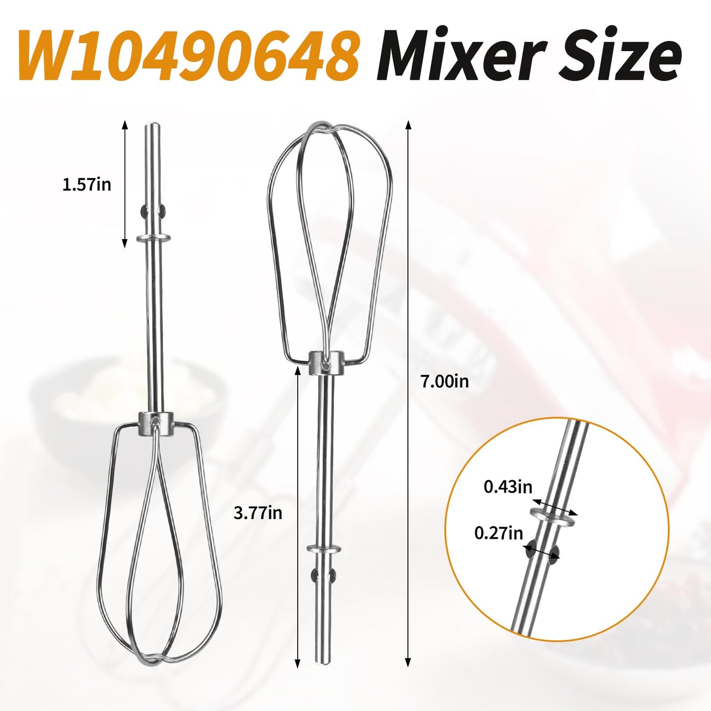W10490648 Beaters Attachments for KitchenAid Hand Mixer, Stainless Steel Turbo Beaters Compatible with KitchenAid Mixer Replacement KHM2B AP5644233 PS4082859 Parts (2 Pack)