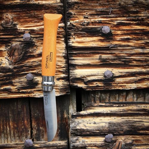 Opinel No. 08 Carbone Carbon Steel Folding Pocket Knife with Beechwood Handle - No. 8