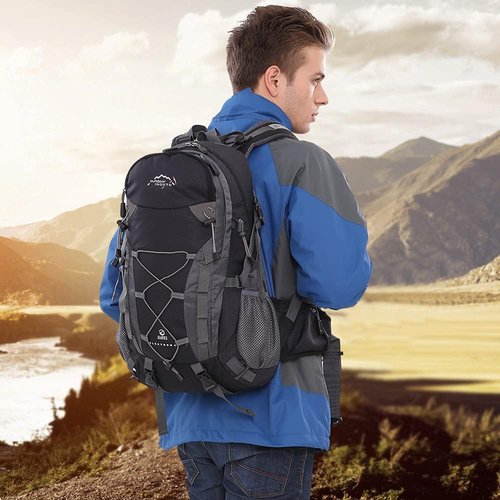 INOXTO lightweight Hiking Backpack 35L/40L Hiking Daypack with Waterproof Rain Cover for Travel Camping Outdoor Men and Women (35L Black with 3L bladder)