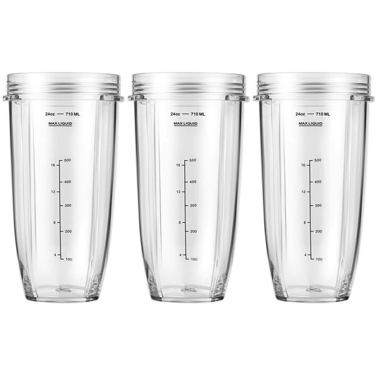 MEET JUICE 3-Pack 24oz Ninja Blender Cups, Blender Replacement Parts Compatible with Ninja Auto-iQ Series Blenders BL480 BL481 BL482 BL640 BL682 BL2012 BN801