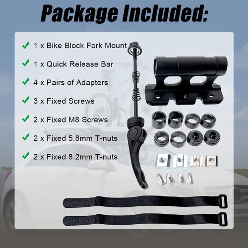 FUZIDDN Bike Fork Mount - Quick Release Thru Axle Adapter for Road/MTB, Aerospace-Grade Aluminum Roof Rack Carrier with Universal Adapters (Heavy Duty Bicycle Stand Holder)