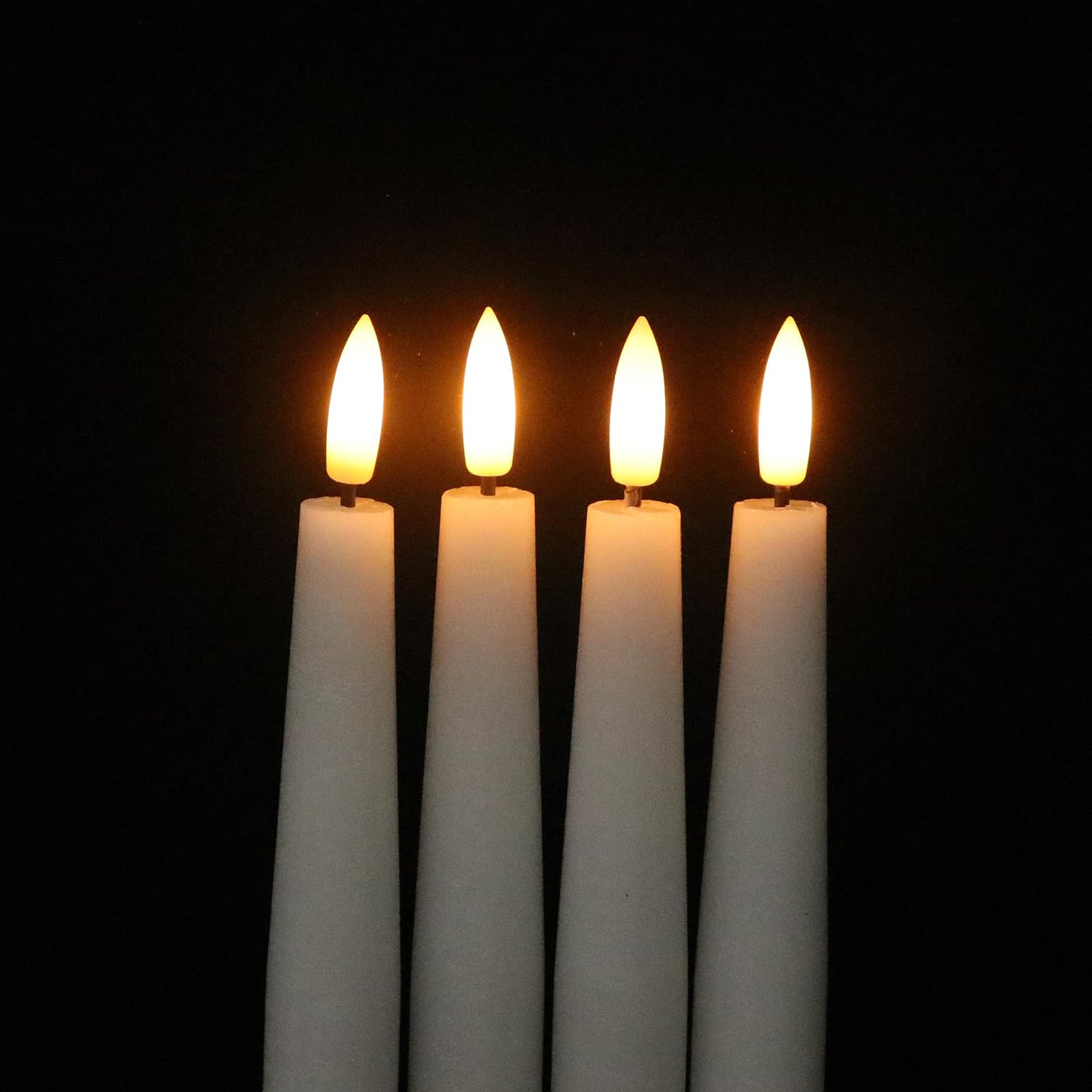 GenSwin Flameless Flickering Taper Candles Battery Operated, 4 Pcs Real Wax LED Taper Flameless Candlesticks with 3D Wick, White Electic Long Candles for Home Table Centerpieces Decor (0.79” x 8.1”)