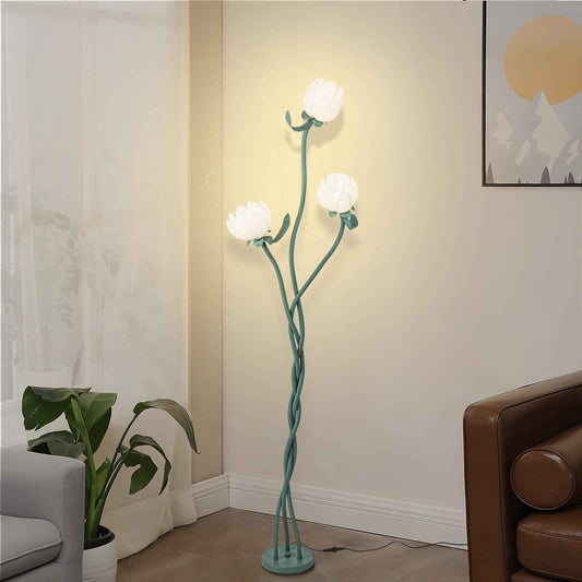 Fivemengo Flower Standing Lamp LED Tall Floor Light with Flexible Gooseneck, LED Included, Nursery Light Vintage Green Floral Floor Lamp for Living Room Corner Bedroom
