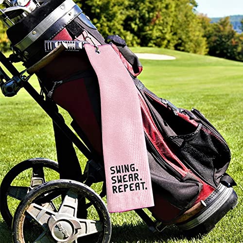 Pink Golf Towel with Carabiner - Microfiber Swing Repeat Tee Accessory