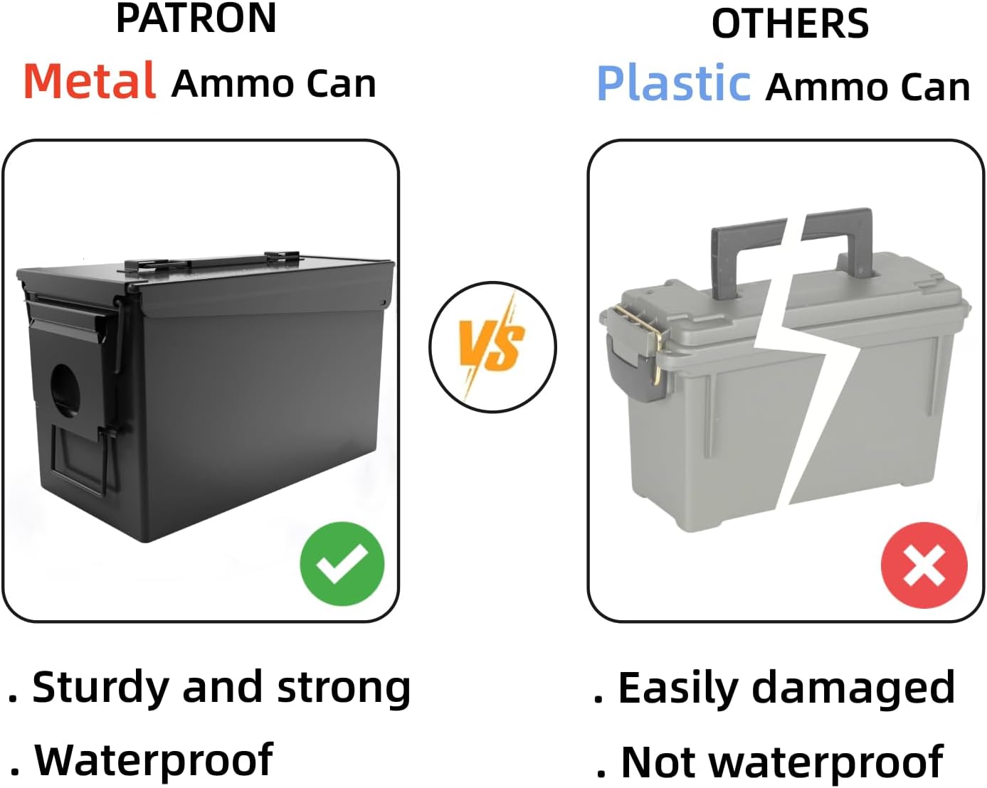 PATRON Metal Ammo Can - Waterproof Storage Box for 30 & 50 Caliber Shotgun & Rifle Ammunition | Black/Green