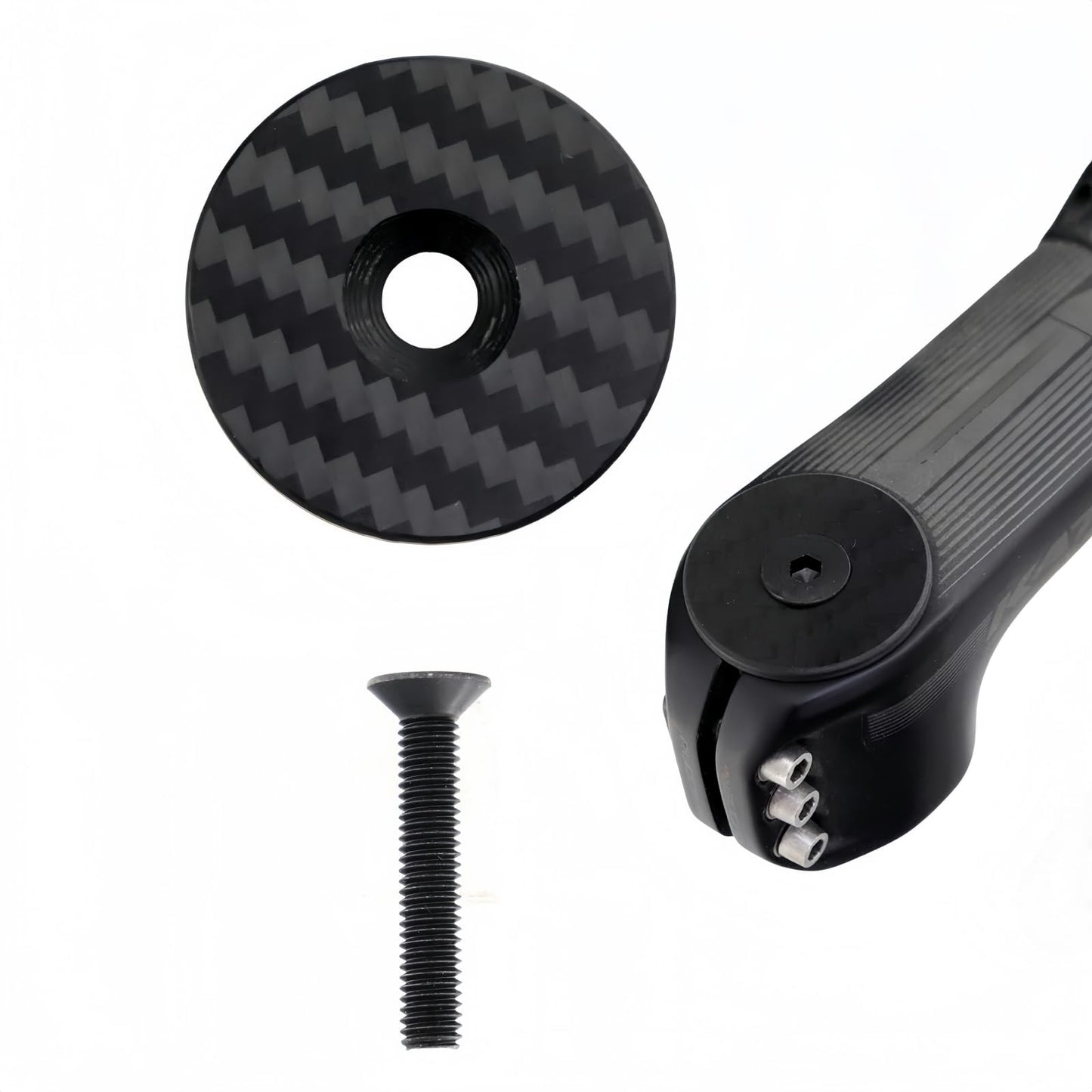 Joxvizx Carbon Bicycle Stem Headset Top Cap Cover, Bike Headsets Caps 28.6/31.8mm OD2 with W/M6*30mm Titanium Bolt&Screw, for 1-1/8 1-1/4 MTB Mountain Road Bikes Forks Steering Tube (31.8 Black Ti)