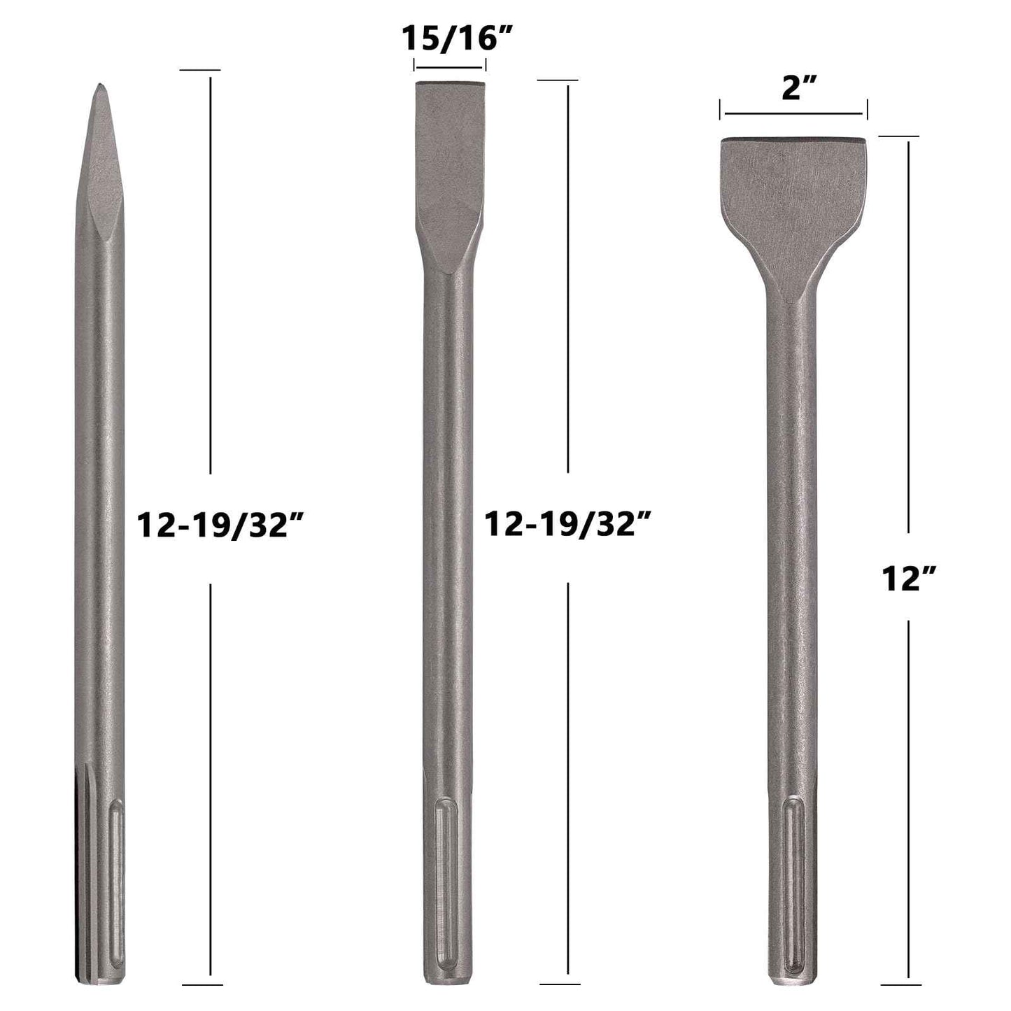 Berserker 3 pc. SDS Max Chisel Set with Point Chisel, Flat Chisel & Scaling Chisel, Masonry Concrete Tile Removal Bits, Compatible with All SDS-Max Rotary Hammer Drills and Demolition Jack Hammers