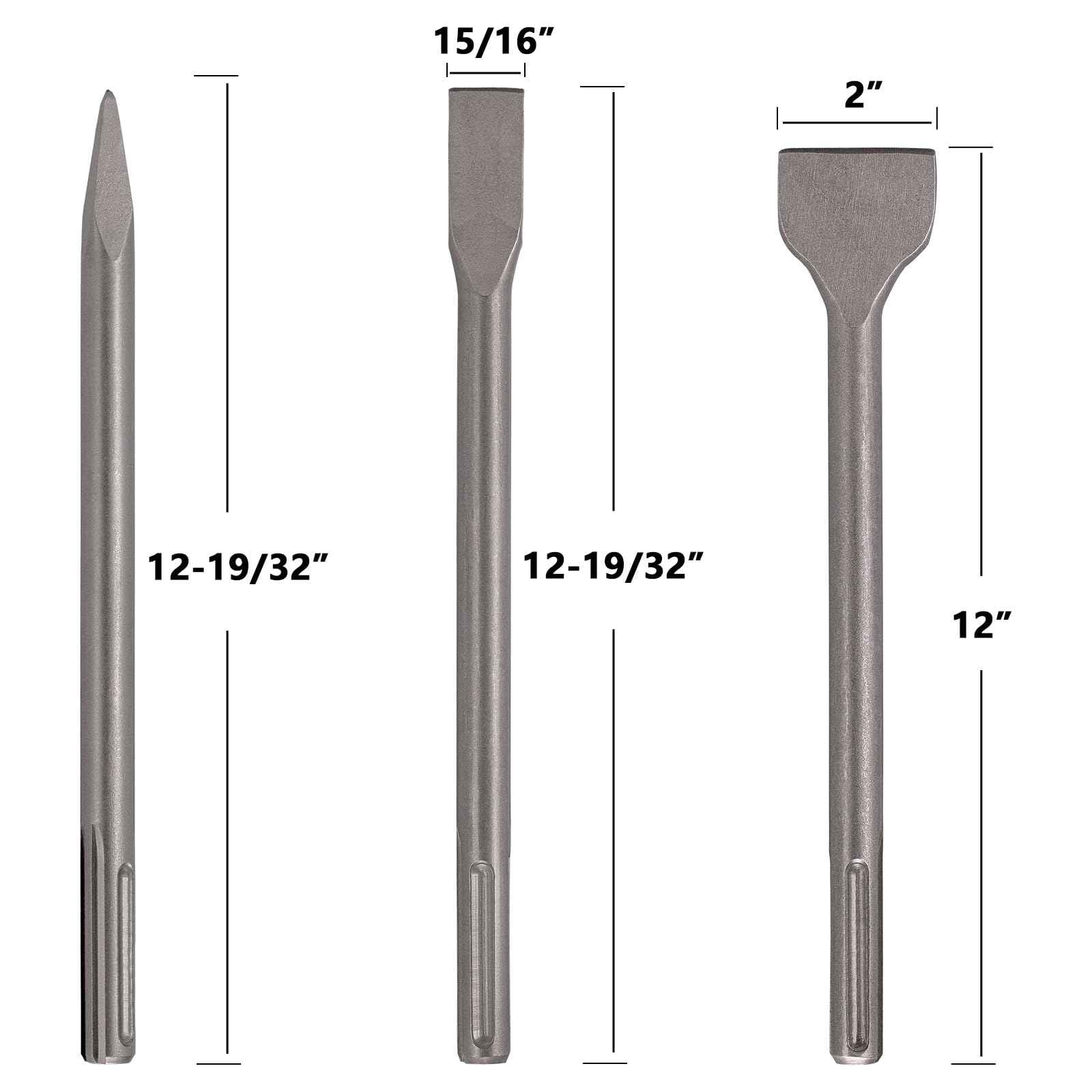 Berserker 3 pc. SDS Max Chisel Set with Point Chisel, Flat Chisel & Scaling Chisel, Masonry Concrete Tile Removal Bits, Compatible with All SDS-Max Rotary Hammer Drills and Demolition Jack Hammers