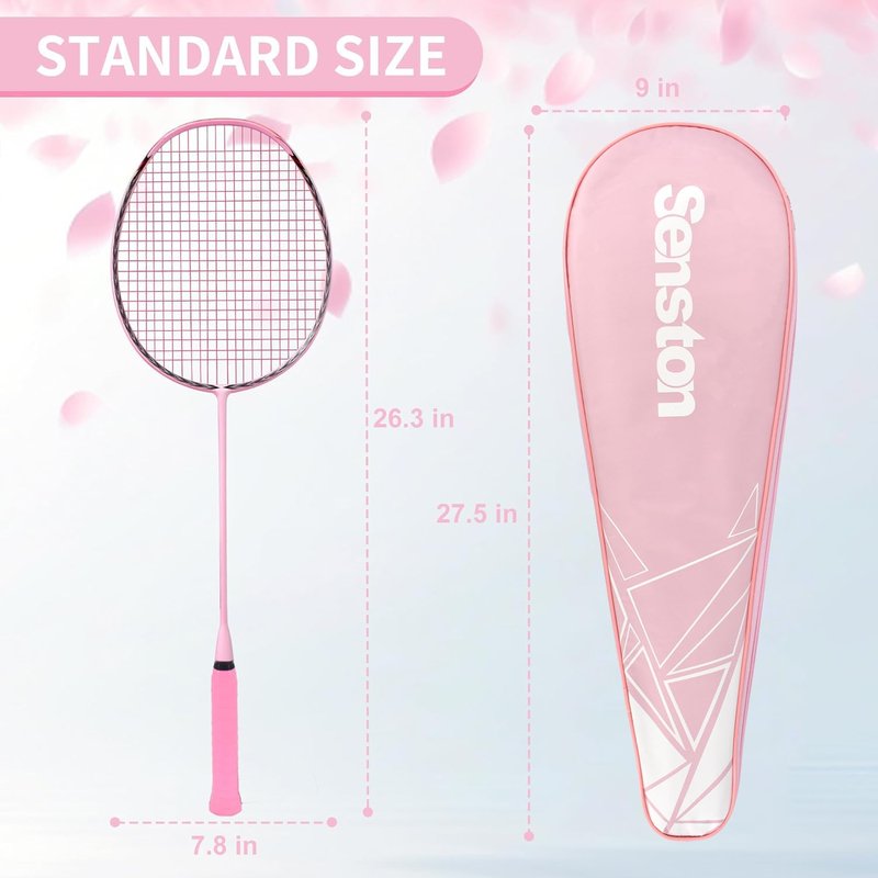 Senston N90 Badminton Racket Single High-Grade Badminton Racquet Carbon-Fiber Badminton Racket Pink with Racket Cover