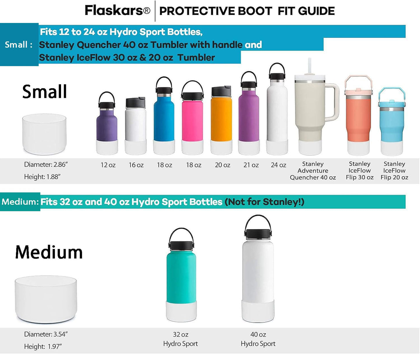 Flaskars Protective Silicone Boot for 12 oz - 40oz Hydroflask Water Bottles Anti-Slip Bottom Stanley Sleeve Cover Bumper (Small, Clear)