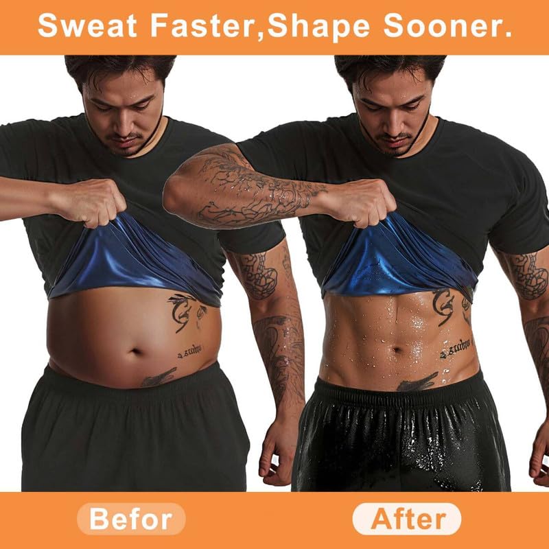 Men's Sauna Shirt - Short Sleeve Compression Workout T-Shirt - Black, Large