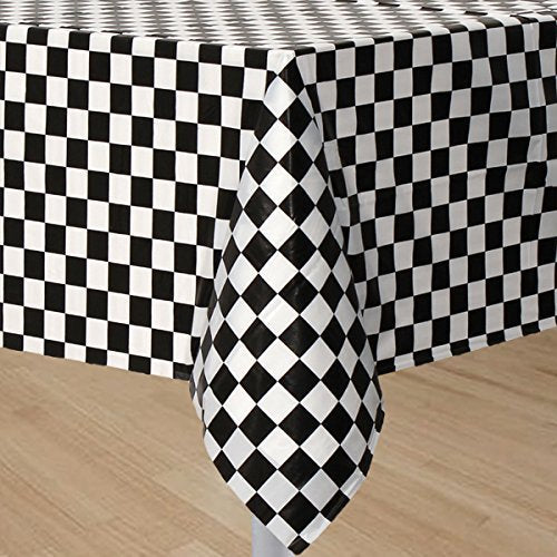 Black & White Checkered Tablecloths - 2 Pack Plastic Party Covers