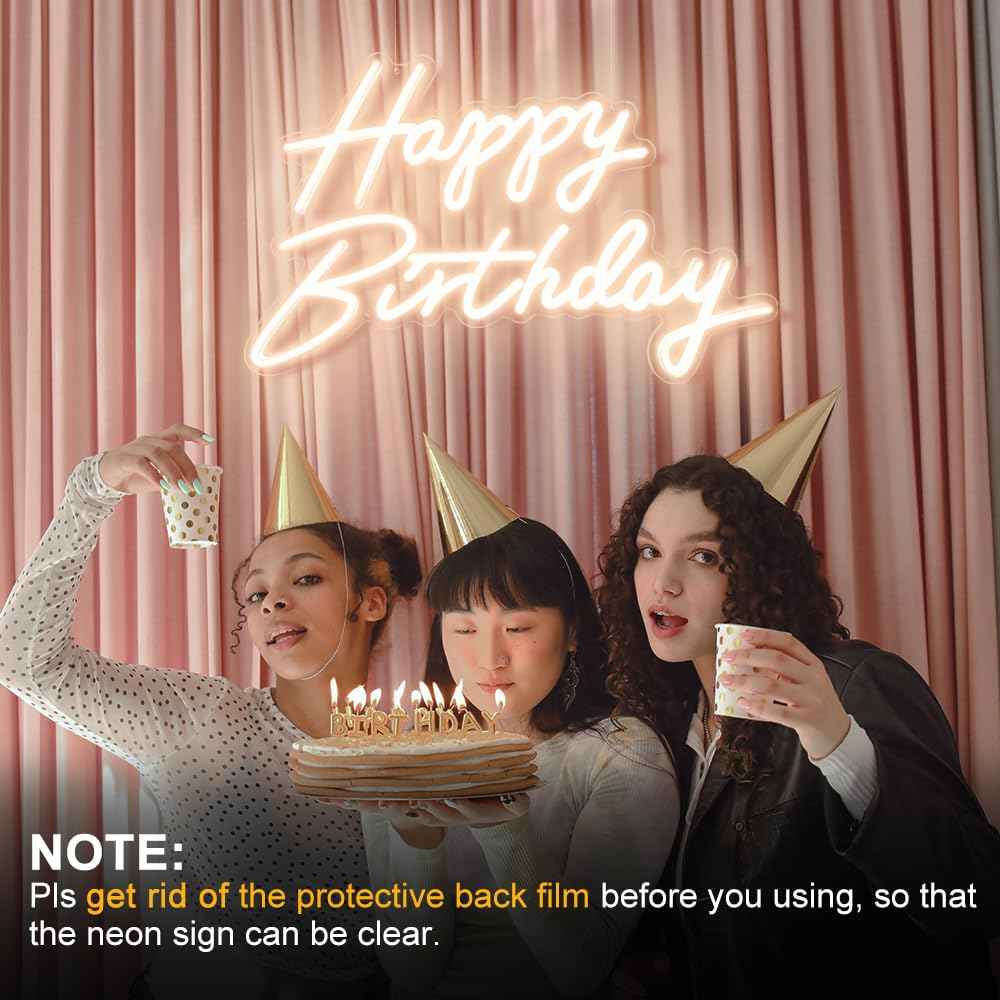 Happy Birthday Neon Sign, 22.4"x13.8" Happy Birthday Sign for Birthday Party Decor, Happy Birthday Light Up Led Signs for Backdrop, Neon Birthday Sign for Any Ages Bday Celebration, Warm White DIVATLA