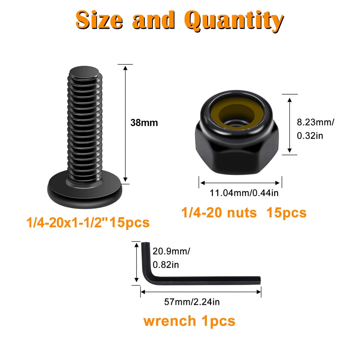 weideer 30pcs 1/4-20 x 1-1/2" Nuts and Bolts Kit, Stainless Steel 18-8 (304) Flat Head Hex Socket Cap Furniture Bolts,Nylon Insert Hex Lock Nuts with Hex Spanner