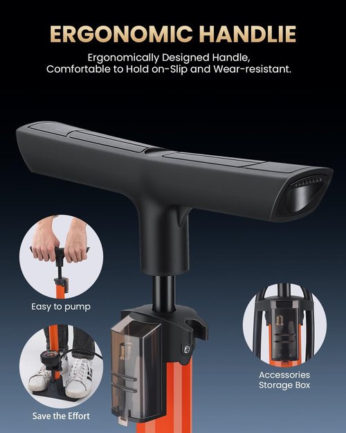 **Skiennix 160PSI Bike Pump with Gauge - High Pressure Air Pump for Presta & Schrader Valves | Ergonomic Design**
