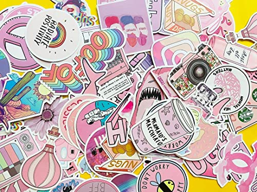 50 PCS Aesthetic Sticker Pack - Waterproof Vinyl Decals for Water Bottles - Pink