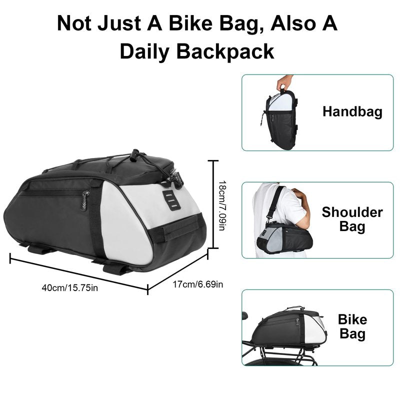 Dreamoon Waterproof Bike Rear Rack Bag, 10L Large Capacity Bicycle Trunk Bag, Reflective Cycling Saddle Panniers with Shoulder Strap, Bike Backseat Bag for Commuter & Outdoor Travel