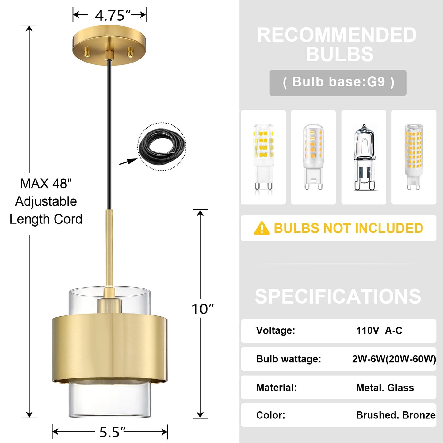 Leading Lighting 3 Pack 1 Light Hanging Indoor Kitchen Island Rod Pendant Ceiling Light Fixture,5.5" Drum Clear Glass Chandelier Shade Brushed Bronze Finish Modern Farmhouse Dinning Over Sink